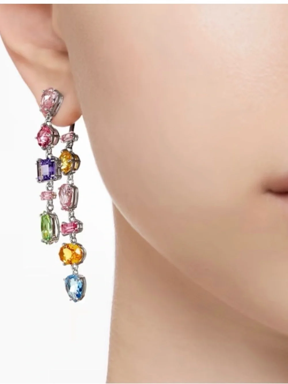 Swarovski Pastel Multi-Gem Drop Earrings in Pink, Yellow, Green & Blue